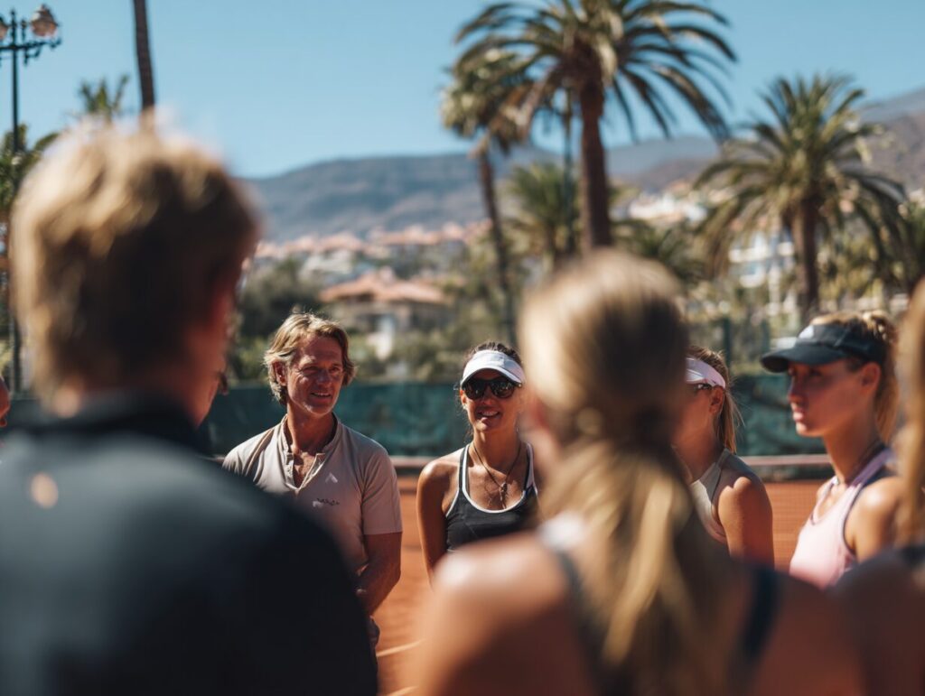 Groupe de tennis avec entraîneur