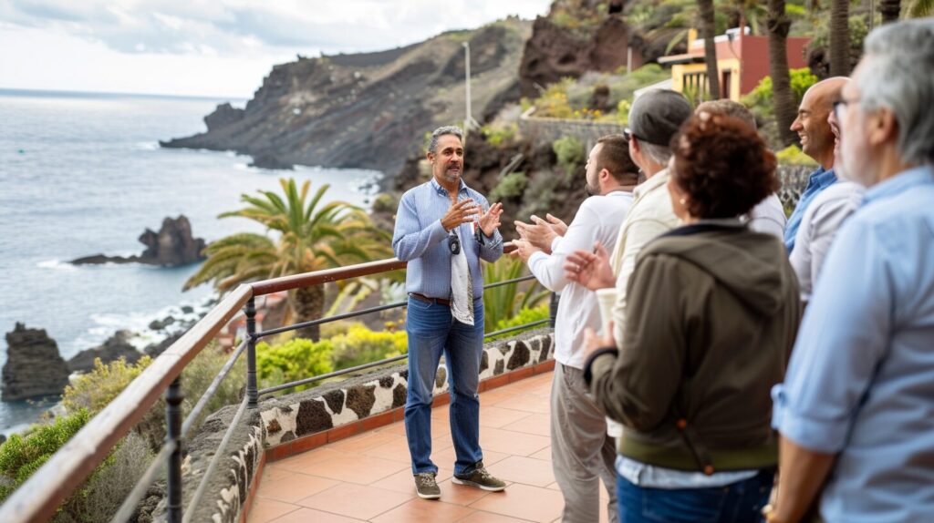 guide du cse en train de commenter à ses collègues en bord de cote Tenerife